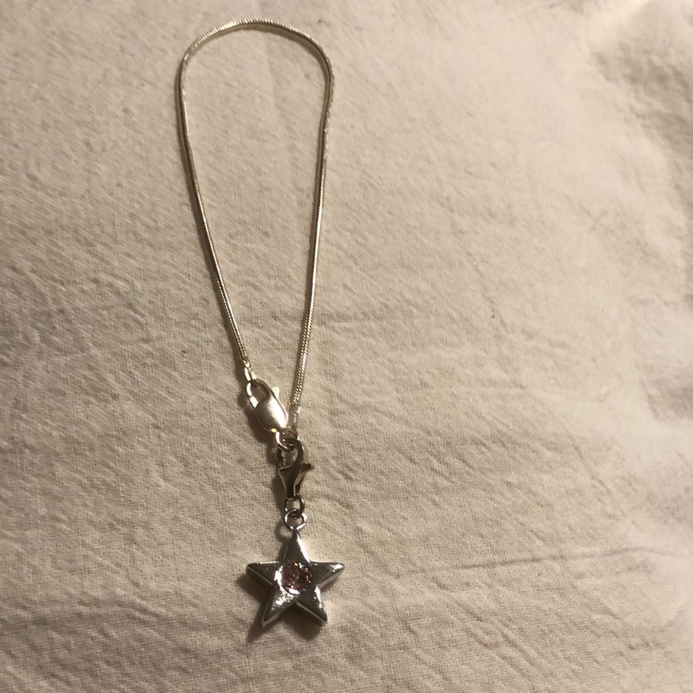 Sterling silver Star Pendant Bracelet with Pink Crystal
